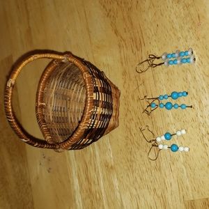 Turquoise Aqua Earings and Tiny Basket